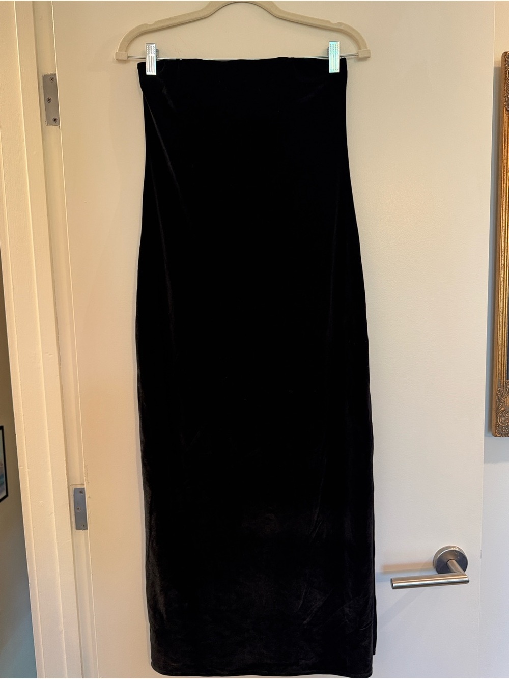 OAK + FORT Black Velvet tube Midi Strapless Dress with side slit